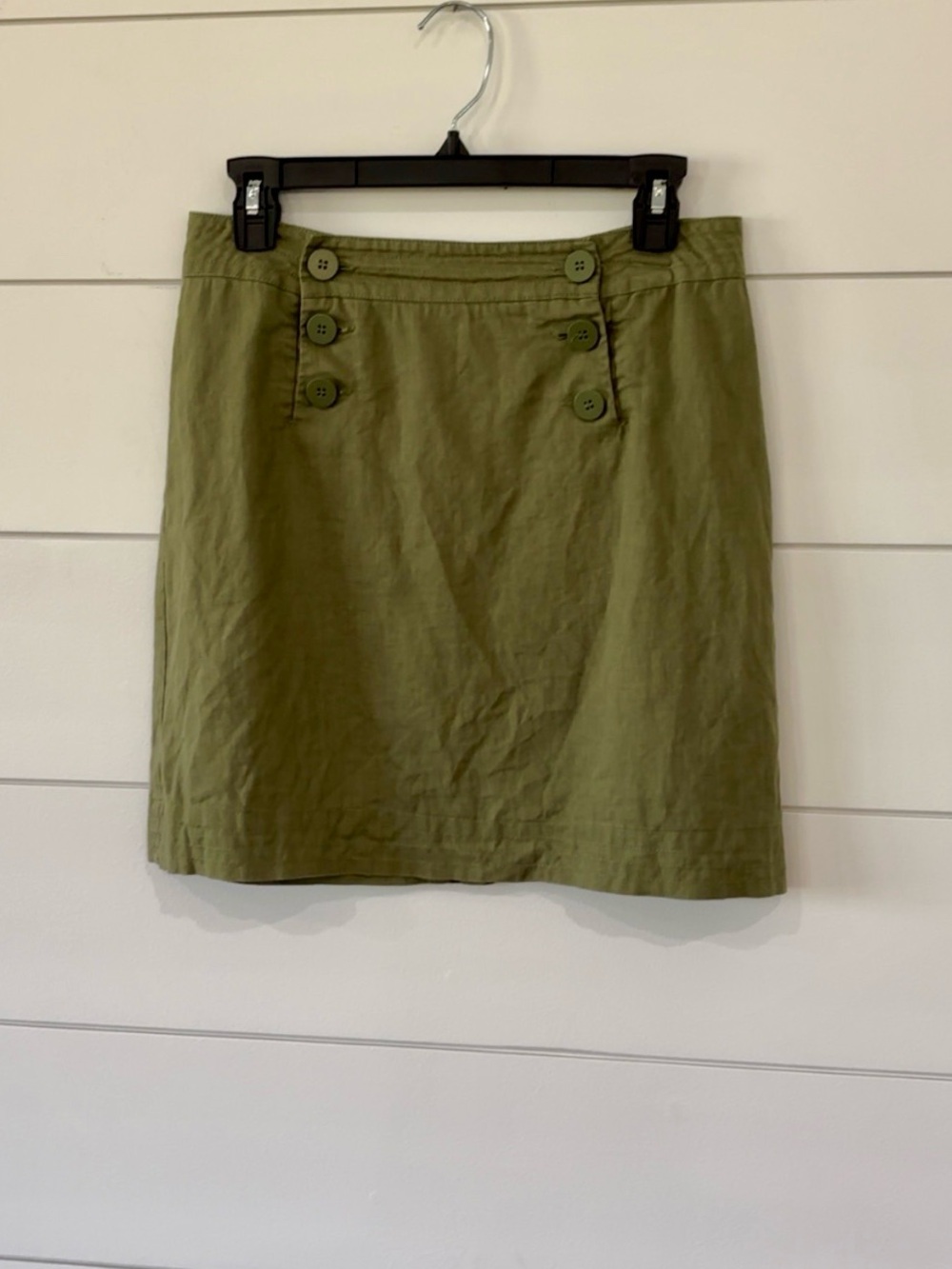 Max Studio Olive Green Button-Front Linen Skirt
